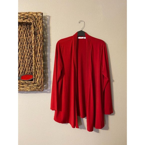 Susan Graver Cardigan Sweater Jacket Topper Cardinal Red S Small Stretch Duster - Picture 4 of 6